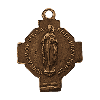 Vintage Bronze Our Lady of Mount Carmel Scapular Cross — reverse