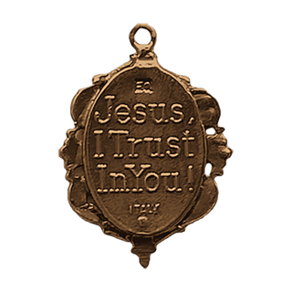Vintage Bronze Divine Mercy Medal, Jesus I Trust in You — reverse
