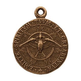 Vintage Bronze Holy Trinity and Holy Spirit Medal — reverse