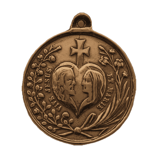 Vintage Bronze Hearts of Jesus and Mary, St. John Eudes