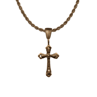 Vintage Bronze Budded Cross with Diamond Pattern