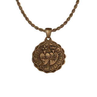 Vintage Bronze Twin Hearts Medal, Lima Golden Jubilee
