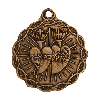 Vintage Bronze Twin Hearts Medal, Lima Golden Jubilee
