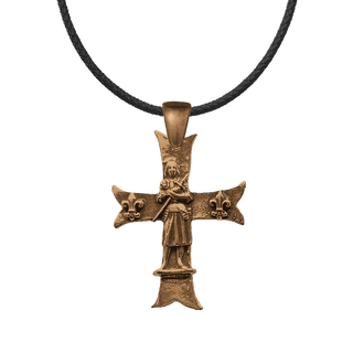 Vintage Bronze St. Joan of Arc Fleur-de-Lis Cross