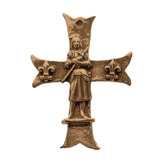 Vintage Bronze St. Joan of Arc Fleur-de-Lis Cross