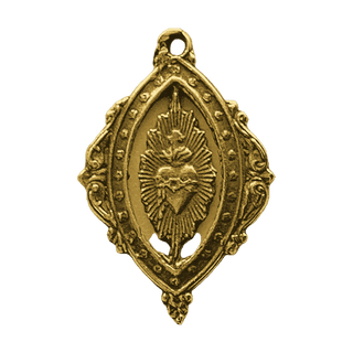Vintage Yellow Bronze Openwork Sacred Heart Medal