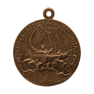 Vintage Bronze St. George Medal, Safety in the Storm — reverse