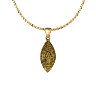 Vintage Yellow Bronze Immaculate Conception Marquise Medal