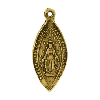 Vintage Yellow Bronze Immaculate Conception Marquise Medal