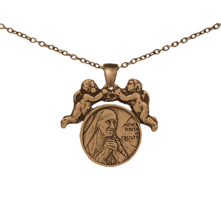Vintage Bronze Mother Teresa of Calcutta Medal with Angels