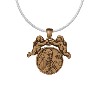 Vintage Bronze Mother Teresa of Calcutta Medal with Angels