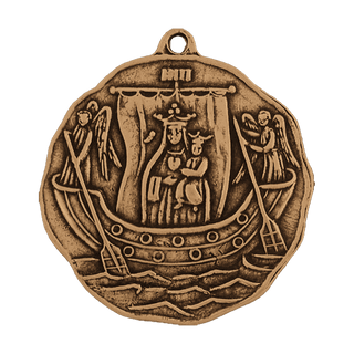 Vintage Bronze Our Lady of Boulogne Medal, Ship and Angels