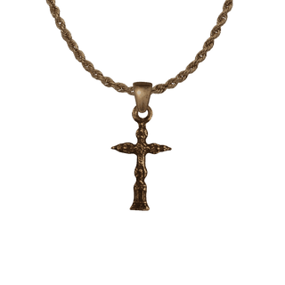 Vintage Bronze Tiny Cross with Encrusted Relief