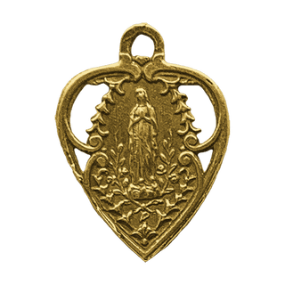 Vintage Yellow Bronze Our Lady of Lourdes Heart Medal