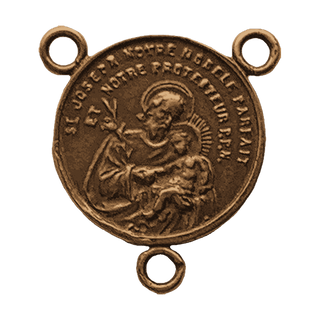 Vintage Bronze St. Joseph and Sacred Hearts Rosary Center