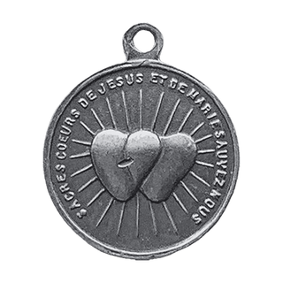 Vintage Sterling Silver St. Joseph and the Sacred Hearts Medal — reverse
