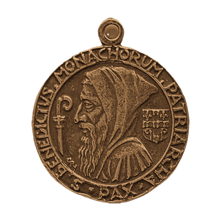 Vintage Bronze Hooded St. Benedict Medal with Cross Reverse