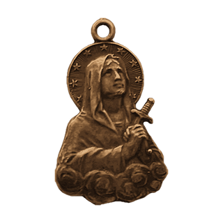 Vintage Bronze Virgin Mary Medal with Starry Halo and Sword