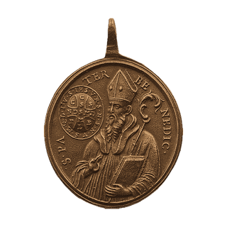 Vintage Bronze St. Benedict and Our Lady of Montserrat Medal
