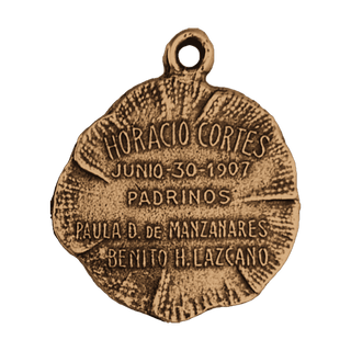 Vintage Bronze 1907 Baptism Charm with Angel — reverse