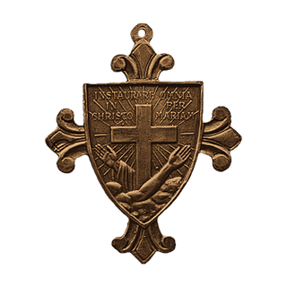 Vintage Bronze Our Lady of the Rosary of Pompeii Pendant — reverse
