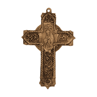 Vintage Bronze Ornate St. Francis Cross with Blessing