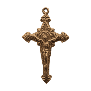 Vintage Bronze Double-Sided Crucifix with Ferns and IHS
