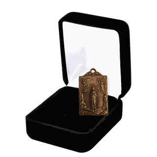 Vintage Bronze Grotto Madonna Medal with Two Shields