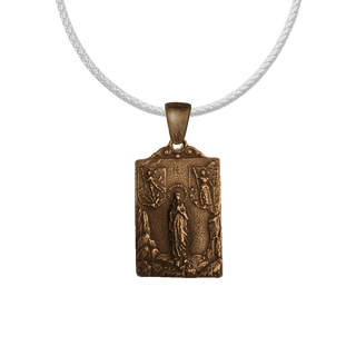 Vintage Bronze Grotto Madonna Medal with Two Shields