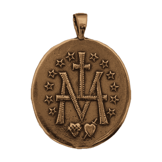 Vintage Bronze French Miraculous Medal, Large Oval — reverse