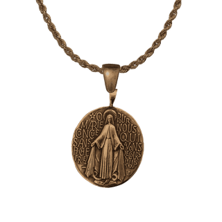 Vintage Bronze French Miraculous Medal, Large Oval