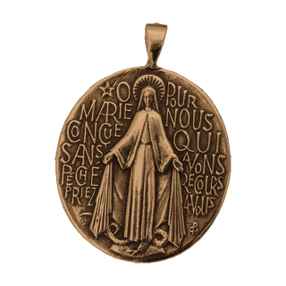 Vintage Bronze French Miraculous Medal, Large Oval