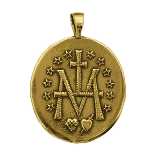 Vintage Yellow Bronze French Miraculous Medal, Large Oval — reverse