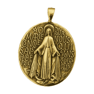Vintage Yellow Bronze French Miraculous Medal, Large Oval