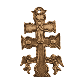 Vintage Bronze Caravaca Cross with Angels, Finely Detailed - reverse