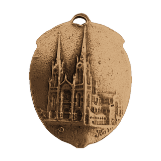 Vintage Bronze St. Anne de Beaupre Medal with Basilica — reverse