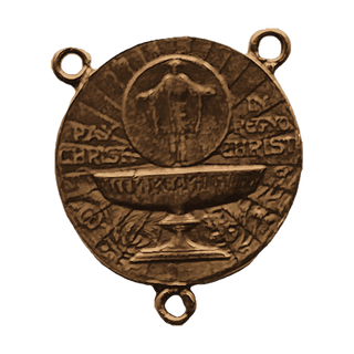 Vintage Bronze Regina Pacis, Queen of Peace Center — reverse