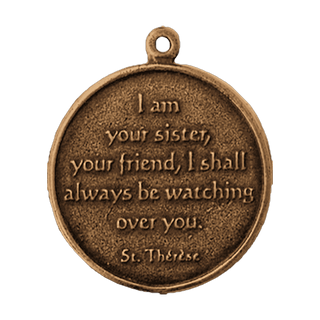 Vintage Bronze St. Therese Medal, I Shall Watch Over You — reverse