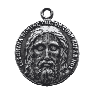 Vintage White Bronze Holy Face of Jesus Medal, Two-Sided
