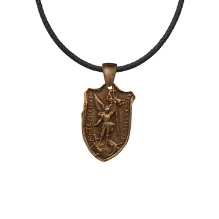 Vintage Bronze St. Michael Shield Medal, Two Hearts