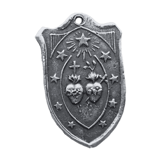 Vintage Sterling Silver St. Michael Shield Medal, Two Hearts — reverse