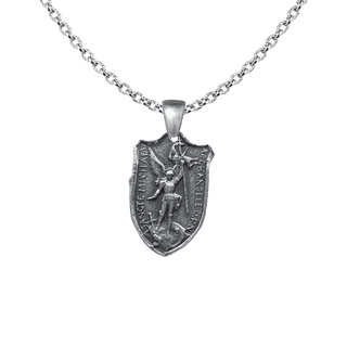 Vintage Sterling Silver St. Michael Shield Medal, Two Hearts