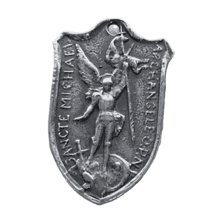 Vintage Sterling Silver St. Michael Shield Medal, Two Hearts