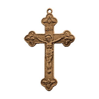 Vintage Bronze Mission Souvenir Crucifix, Budded Ends