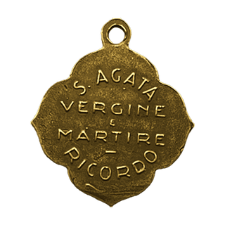 Vintage Yellow Bronze St. Agatha Medal, Virgin and Martyr — reverse