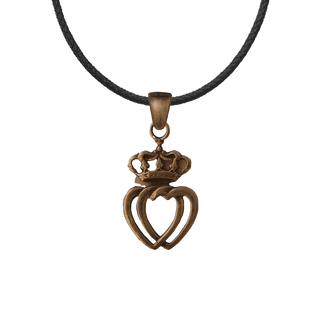 Vintage Bronze Twin Hearts and Crown Pendant