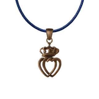 Vintage Bronze Twin Hearts and Crown Pendant