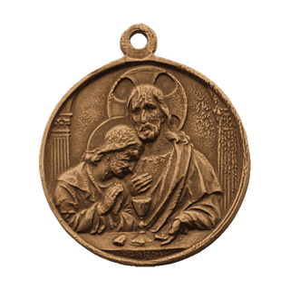 Vintage Bronze First Communion Medal, Christ and St. John