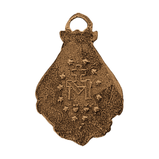 Vintage Bronze Mary with Flowers Miraculous Medal — reverse