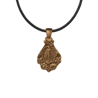 Vintage Bronze Mary with Flowers Miraculous Medal